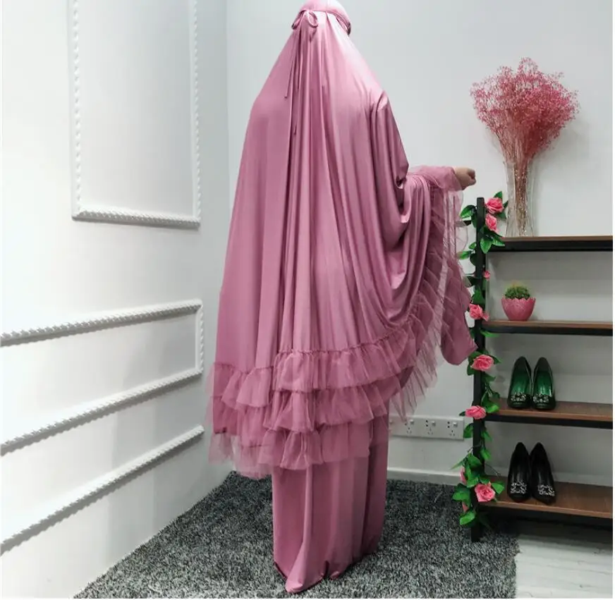 Большие размеры, элегантная одежда для поклонения eid, скромная одежда, 2 предмета, hijabs, Дубай, абайя, платье, Халат+ юбка, мусульманское платье для молитвы