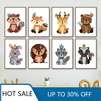 

Bear Deer Fox Rabbit Raccoon Nursery Wall Art Canvas Painting Posters Nordic Prints Wall Decor Pictures Girl Boy Kids Room Decor