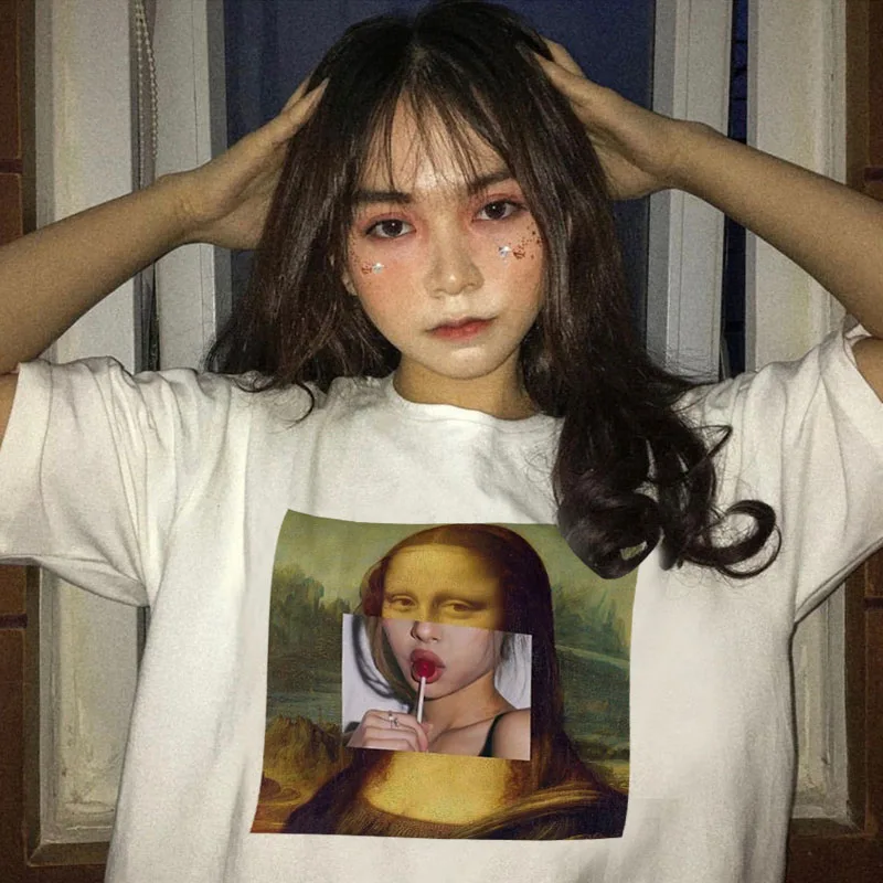 GAAJ Edgy Mona Lisa футболка Женская Harajuku одежда женская футболка с графическим принтом винтажные Топы футболка размера плюс женская футболка