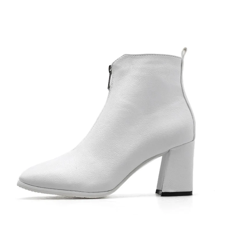 E TOY WORD 2020 Autumn Winter High Heels Square Toe Ankle Boots for Women Fashion Shoes Woman Zip Motorcycle Booties Mujer