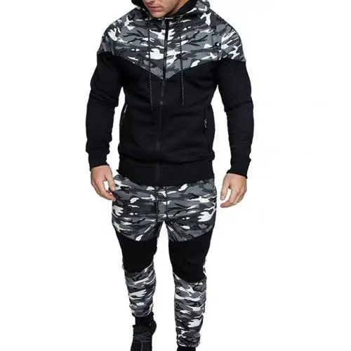 Black Light Gray XXL Зимний спортивный костюм, мужской комплект из плотного флиса, толстовки+ штаны, костюм на молнии, толстовка с капюшоном, спортивная одежда, комплект, мужская толстовка с капюшоном, спортивные костюмы - Цвет: Black Light Gray XXL