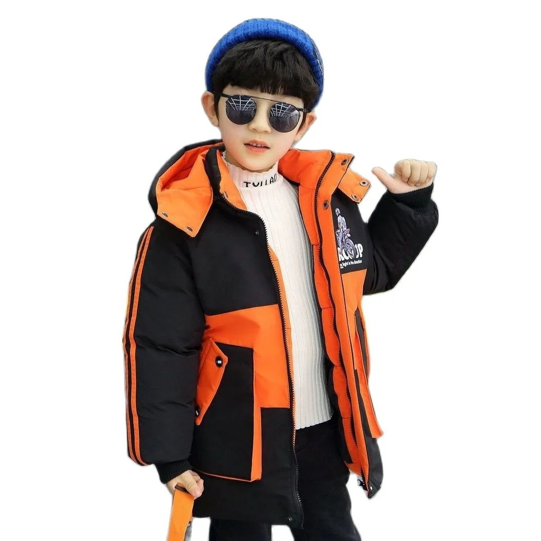 Фото New Winter Polyester Jacket For Boys 2022 Thicken Korean Version Cotton Hooded Fashion Coat Casual Patchwork Children's Clothing | Мать и