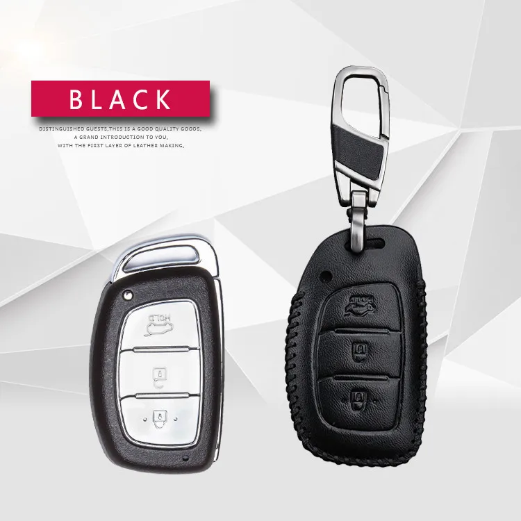 Black 3 Button Чехол для ключей hyundai IX 35, автомобильный кожаный держатель для ключей, брелок для hyundai Accent Elantra Sonata Tucson Verna Creta IX25 IX35 - Название цвета: Black 3 Button