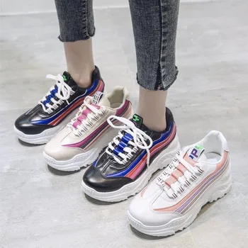 

2020 Spring Autumn Fashion Womens Mixed Candy Color Heightening Comfortable Lace Up Sports Walk Hiking Shoes