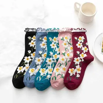 

Summer And Autumn Streetwear Vintage Women's Socks Korea Style Flower Pattern Print Socks Ins Style Short Socks New Fashion