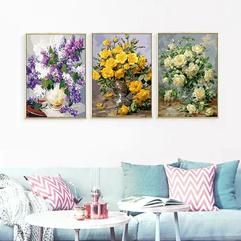 

Oil Painting Flower Painting By Numbers Paint Flower DIY Canvas Picture Hand Painted Home Decoration XH8Z