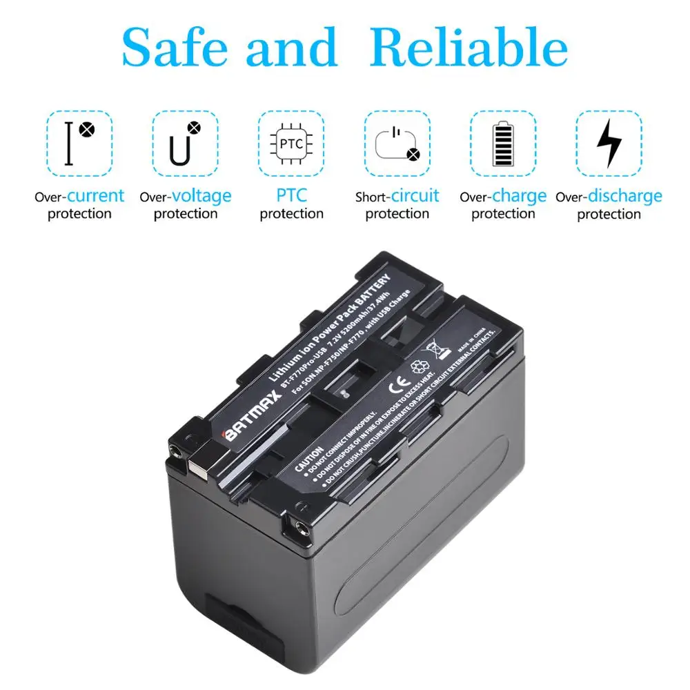 Bateria com Carga de Saída Usb para Sony Batmax Novidades np F750 F970 F960 F550 F570 Qm91d Ccd-rv100 Tru47e Npf770 Np-f770 Np-f750 - Image 5