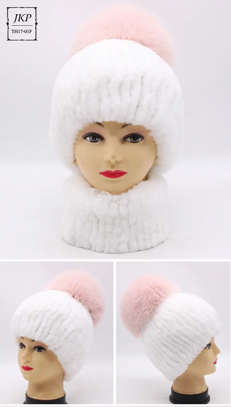 JKP, новинка, шапка из натурального кроличьего меха, шарф, набор для женщин, темперамент, зимние аксессуары, Лисий мех, помпон, милая утолщенная шапка и шарф