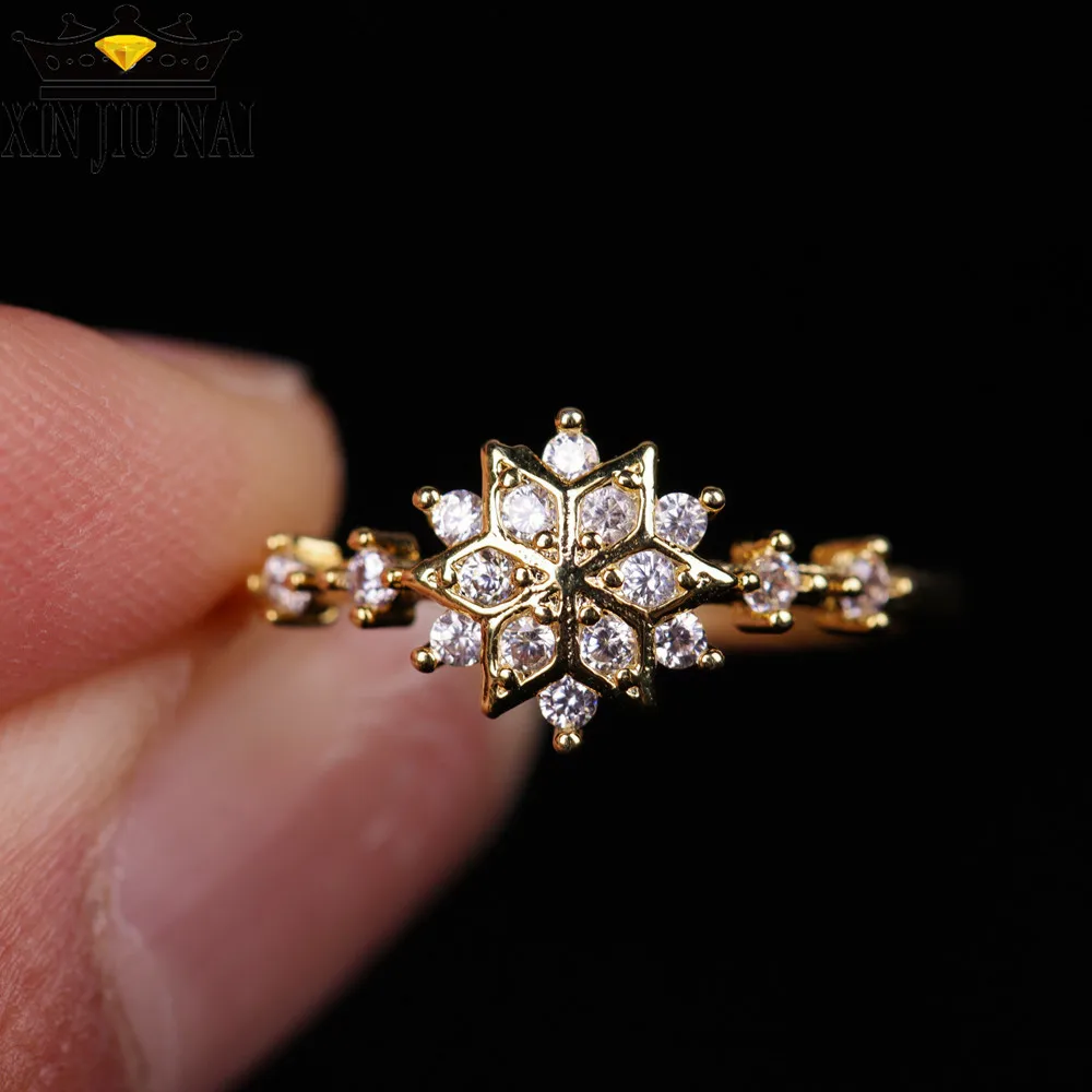 18Kgold шикарное изящное женское кольцо Снежинка розовое золото изящные кольца