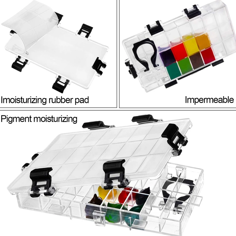 24-Well Airtight Leak Watercolor Paint Palette Box for Watercolors Half Pans Acrylic Gouache and Oil Paint paint palette box