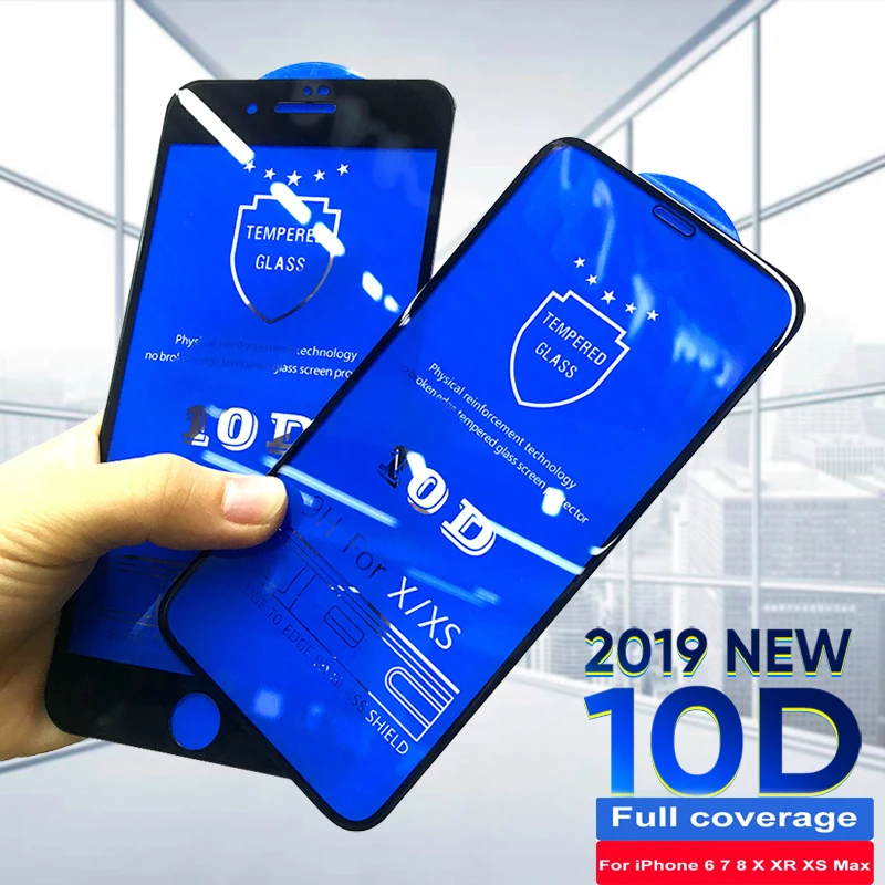 Закаленное стекло 10D с полным покрытием для iPhone 11 Pro Max защитная пленка экрана 6 6s 7 8