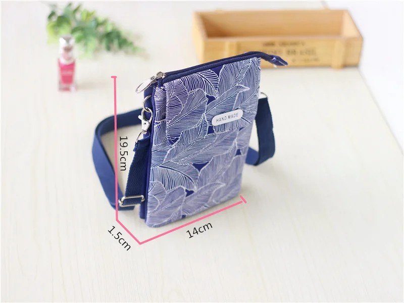 Women Leaf Large Screen Mobile Phone Bag  Capacity Canvas Messenger Bag Ladies Shoulder Bag