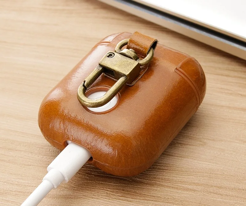 brown Earphone Case For AirPods 1 Bluetooth Wireless Protective Skin Cover key chain