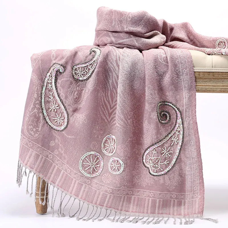 

Young Lady Soft ShawlsHandmade Embroidery Cachecol Feminino Cashmere Blend Ultra Long Pashmina Tassels Autumn New Mujer Bufanda