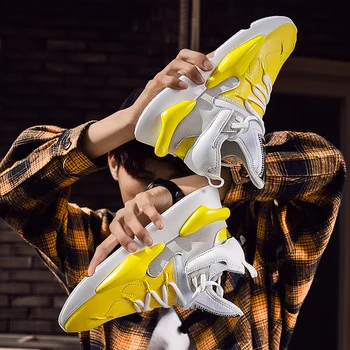 

Outdoor PU Leather Men Sneakers Lace Up Black Fashion Men's Sports Shoes Ankle Casual Light Weight Footwear Homme