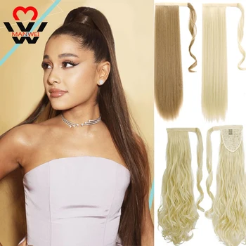 

MANWEI long clip in ponytail hair extension wrap around ponytail synthetic fake pony tail hairpiece for women