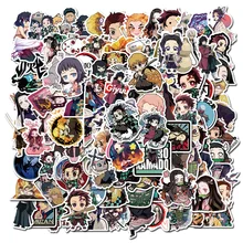 

100PCS Hot Anime Kimetsu No Yaiba Stickers For Guitar Laptop Skateboard Texture Two Flutess Demon Cutting Blade Slayer Sticker