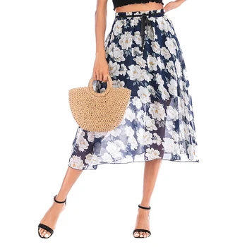 

2020 new femme skirt Printed Chiffon Beach Flower pattern skirts