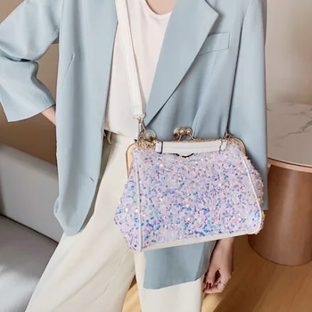 

Mododiino Shine Crossbody Bags Sequins Shoulder Bag Luxury Women Bag Chains Messenger Bag Lady's Small Handbag White Bag DV1422