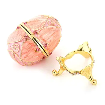 

Pink LOVE Heart Faberge-Egg Series Hand Painted Jewelry Trinket Box Unique Gift for Easter Home Decor Collectible