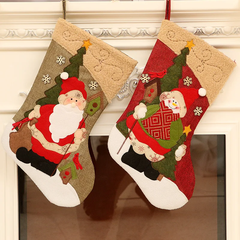 Large Christmas Socks Gifts Cloth Santa Elk Xmas Lovely Gift Bag For Children Fireplace Tree Decoration |