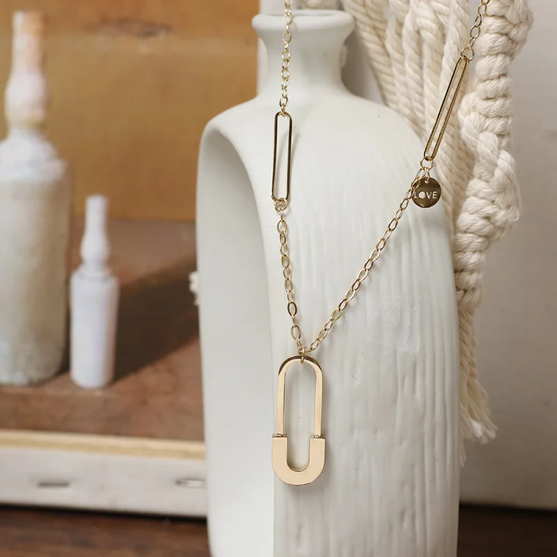 

Amaiyllis 18k gold Sweater Chain Brooch Pin Charms Love Alphabet Long Chain Necklace Pendants Collar Jewelry For Women