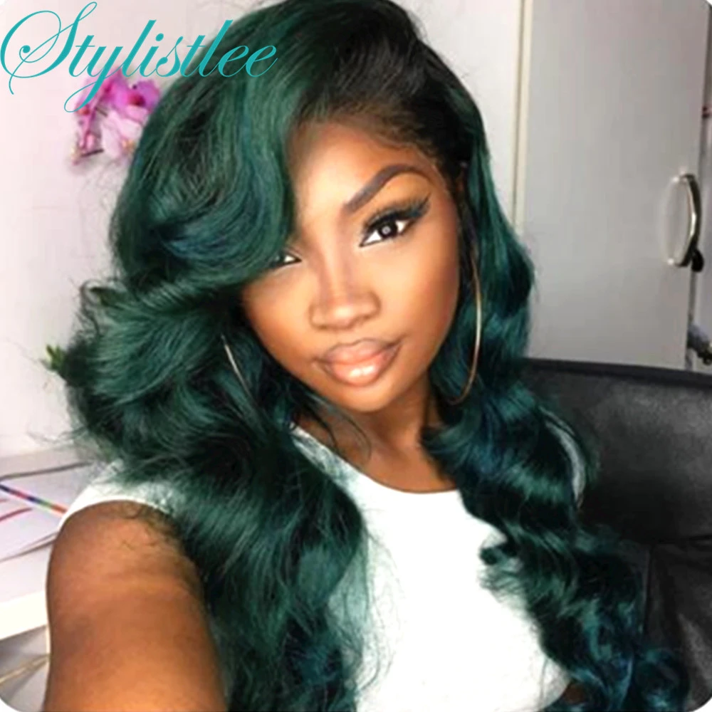 13x4 Lace Frontal Wig Dark Green Colored Human Hair Wigs Ombre Wet and Wavy  Body Wave Lace Front Wigs For Black Women Human Hair|Human Hair Lace Wigs|  - AliExpress