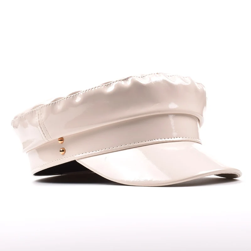 Новые модные лакированные армейские кепки высокого качества головные уборы для женщин сплошной цвет гладкая шляпа PU кожа кости капитан женские Зимние береты