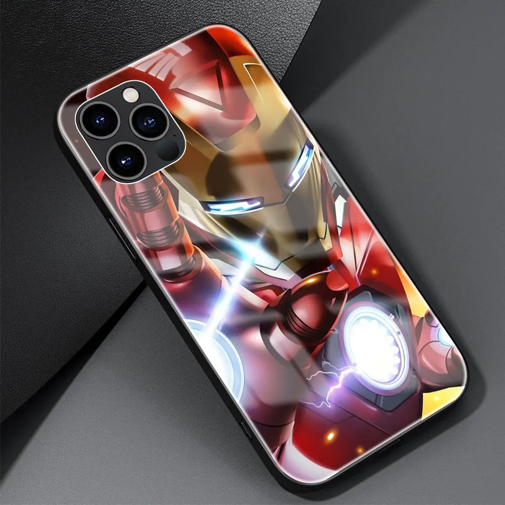 thumbnail image 1 of Funda de cristal templado Iron Man para iPhone, carcasa de Marvel para Apple 11, 12, 13, 14, 15 Pro Max, 7, 8 Plus, X, XS, XR, 1 of 5
