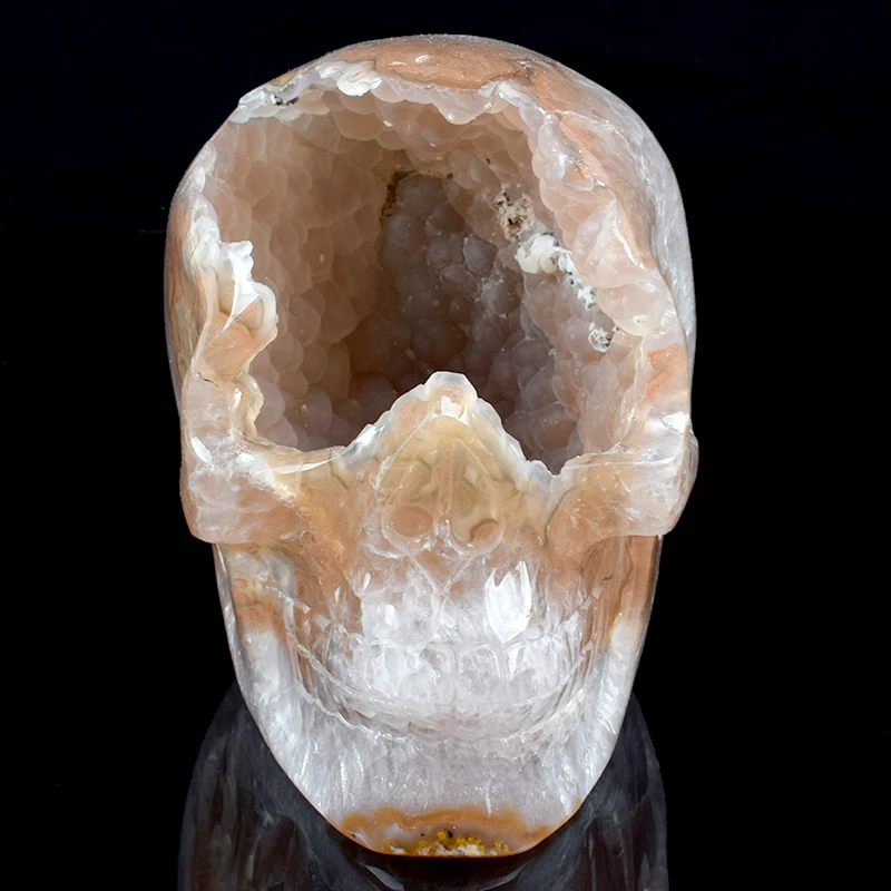 

RSkull 5.6 Inch Healing Realistic Skulls Sculpture From Natural Agate Hand Carved Crystal Skull Statue Home Decor Artworks