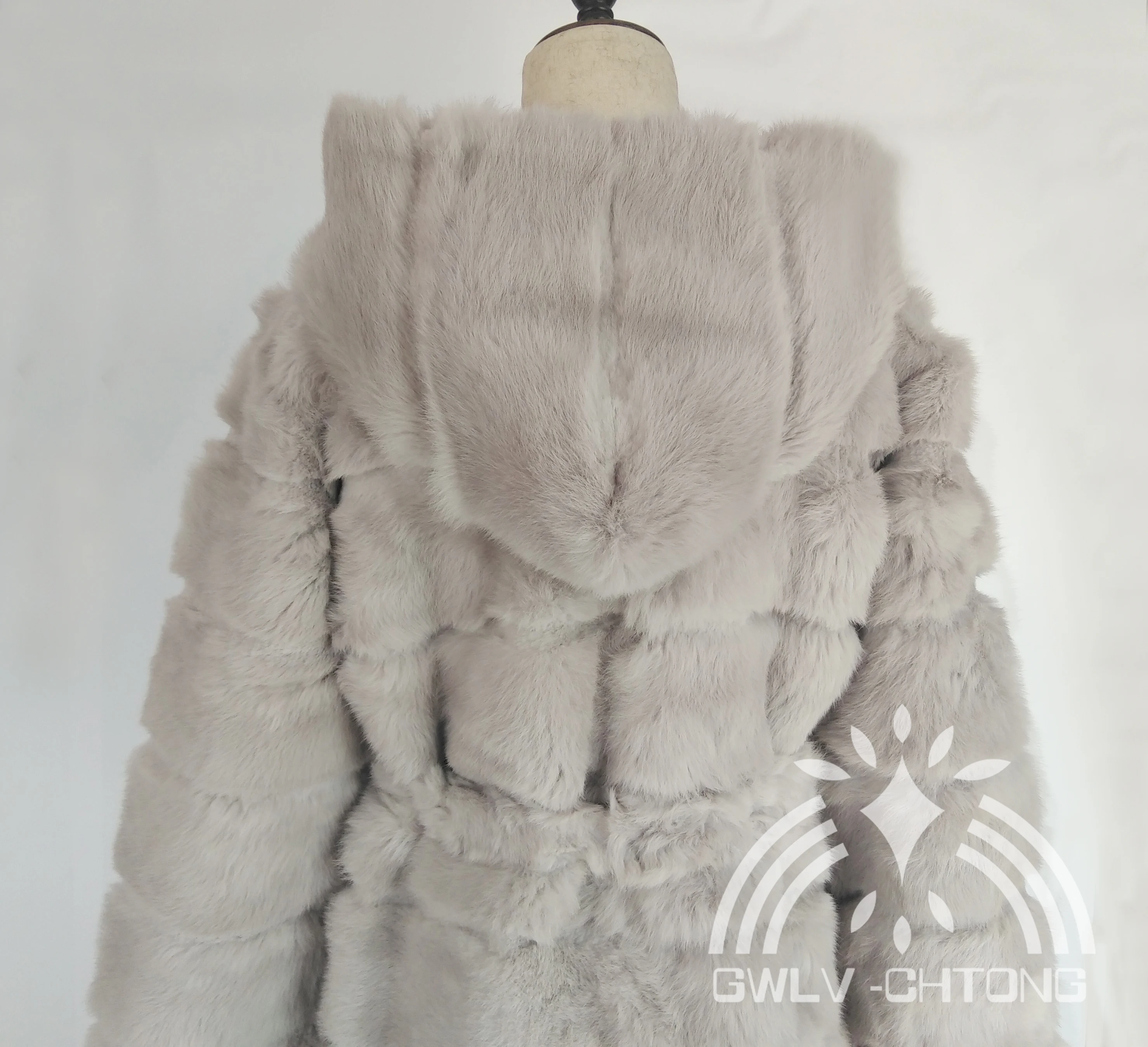 real genuine natural rabbit fur coat with hood with belt women long fashion jacket custom any size