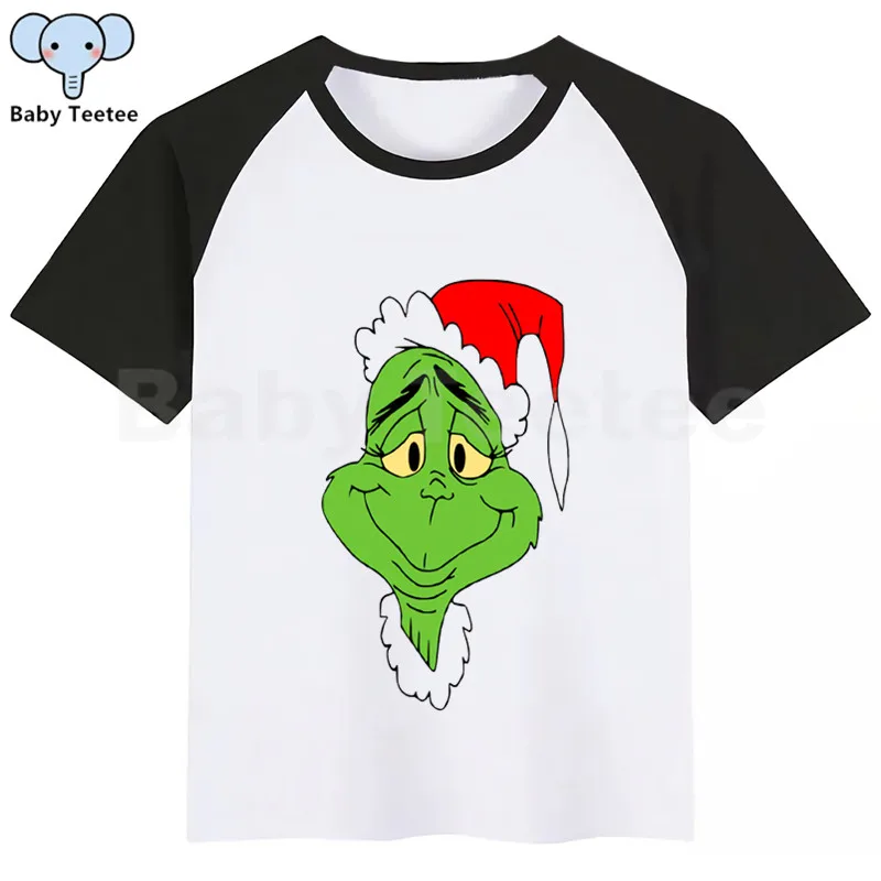 Grinch/Новинка; детская летняя повседневная футболка для девочек и мальчиков; детская одежда с принтом; топы; милая детская футболка с короткими рукавами - Цвет: BlackB