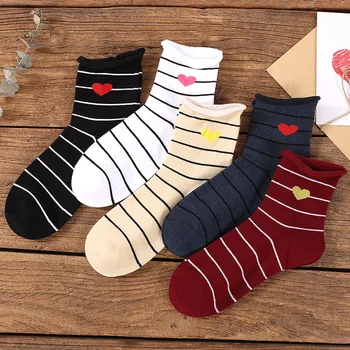 

Autumn And Winter Fashion Long Crew Cotton Women Socks Elastic Casual Stripe Socks Female Comfortable And Breathable Socks