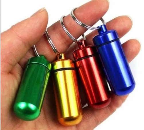 keychain medicine packing bottle store pills or small items Small metal container aluminum pill box Case holderhot sell
