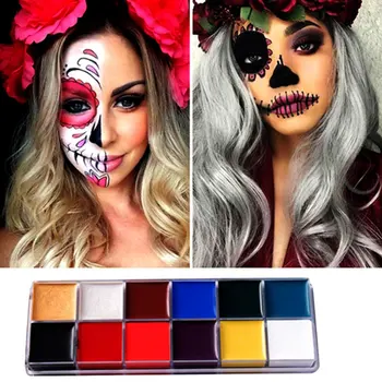 

Festival World Cup Body Painting Play Clown Halloween Makeup Face Paint 12 Color Body Face Painted Make Up Flash Tattoo Brush