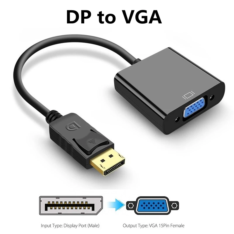 1080P DisplayPort Display Port DP Male To VGA Female Adapter Cable Converter For PC Laptop HDTV Monitor Projector 1/2/5Pcs