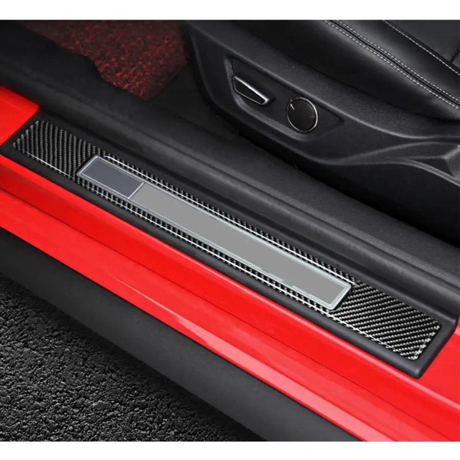 

2Pcs Car Carbon Fiber Door Sill Cover Trim Sticker Fit for Ford Mustang 2015 2016 2017 2018 2019 Left-hand Drive Car Accessories