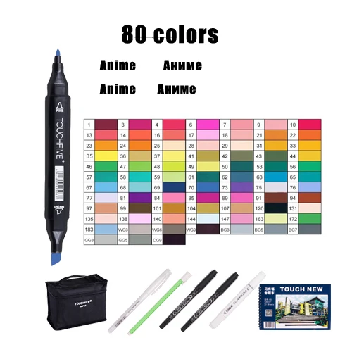 80 Colors black TF Touchfive художественный маркер 30/40/60/80/168 Цвет Набор двойной кончик кисти для рисования манги Краски эскиз спиртовой фломастер для офиса и школы - Цвет: 80 Colors black TF