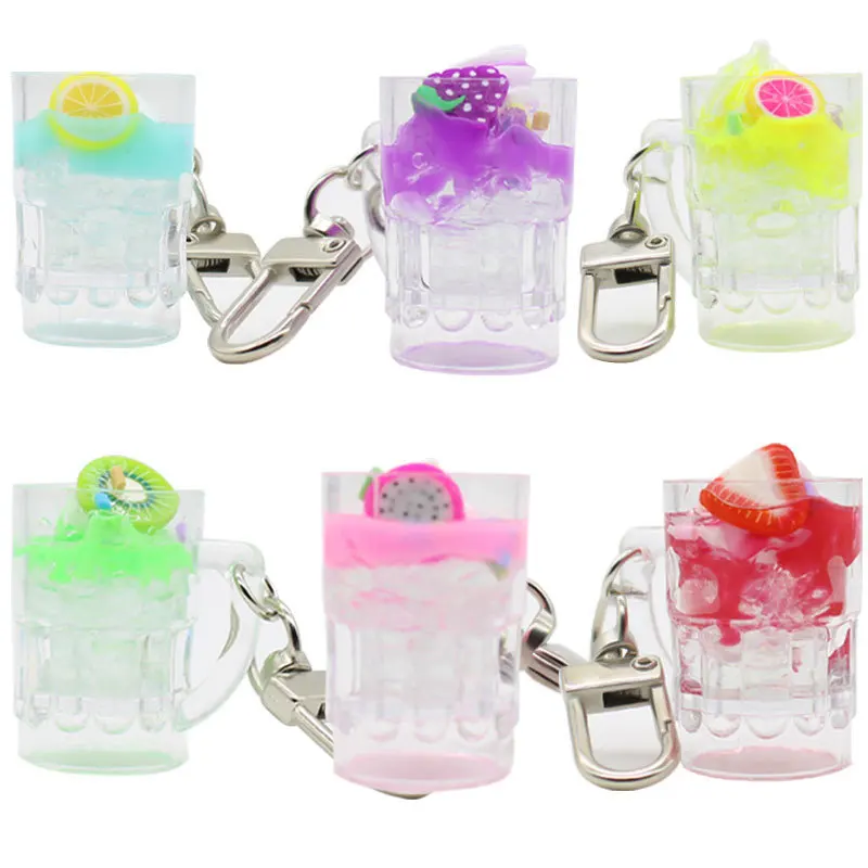 

New Style Fruit Ice Cream Cup Keychain Simulation Resin Food Strawberry Girl Bag Pendant Key Ring Cell Phone Accessory Gift