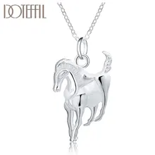 DOTEFFIL 925 Sterling Silver 18 Inches Hanging Horse Pendant Necklace For Women Man Fashion Wedding Party Charm Jewelry