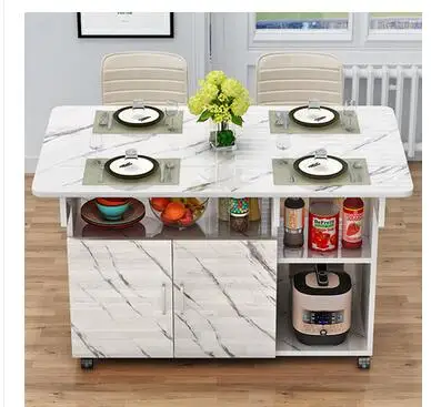 Simple folding table dining table small household 4-person dining movable rectangular multifunctional side cabinet