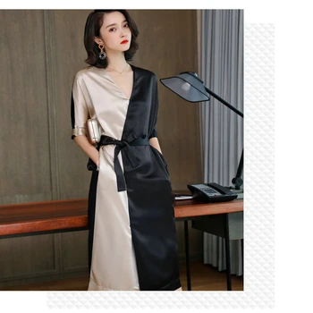 

Vintage Summer Dress Women Clothes 2020 Office Ladies Elegant V Neck Long Dress Korean Fashion Dresses Vestido 9626LW747