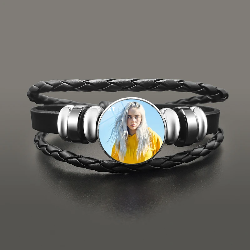 10 Винтажный Браслет Billie Eilish Забавный 3D принт купол стекло Harajuku черный Панк Многослойный кожаный браслет для мужчин и женщин - Окраска металла: 10