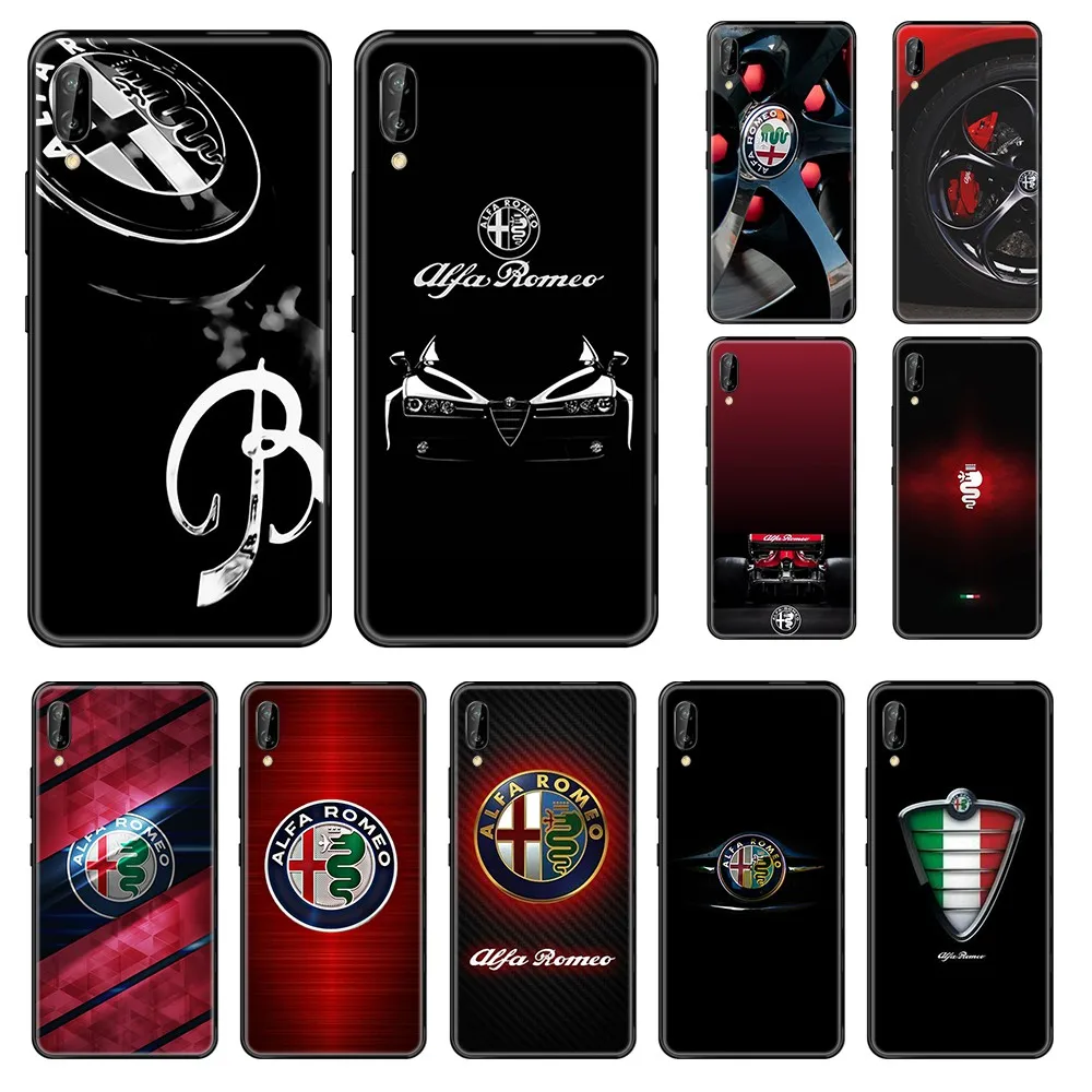 

Italy brand car Alfa pretty tpu waterproof bumper black Phone case For Huawei Honor Mate 5 6 7 8 9 10 20 A C X Lite