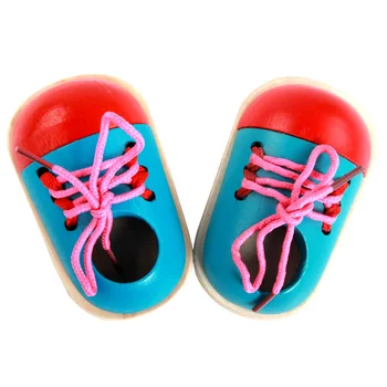 

1 Pair Children Kids Wooden Shoes Toy Educational Learning to Tie Shoelaces Gift NSV775
