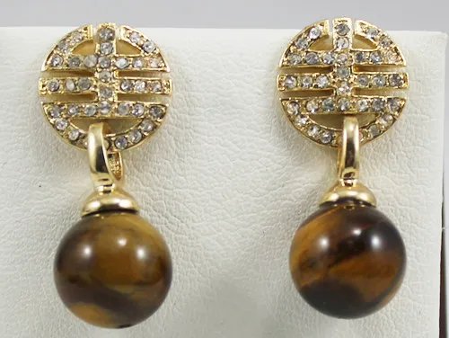 

Free Shipping ER00157 Classic Tiger Eye Natural jade Drop Earring