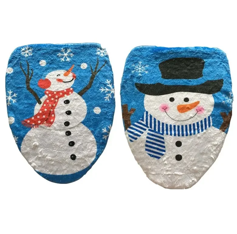 Bathroom Christmas Snowman Toilet Seat Cover Happy Santa Closestool Decorations 