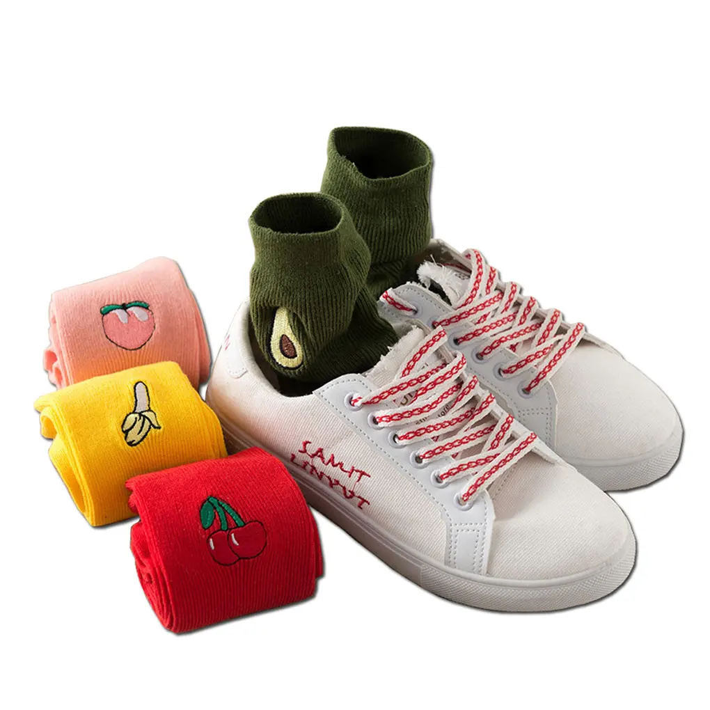 Милые кавайные носки для девочек в Корейском стиле Харадзюку с принтом фруктов, авокадо, банан, вишня, персик, Осень-зима