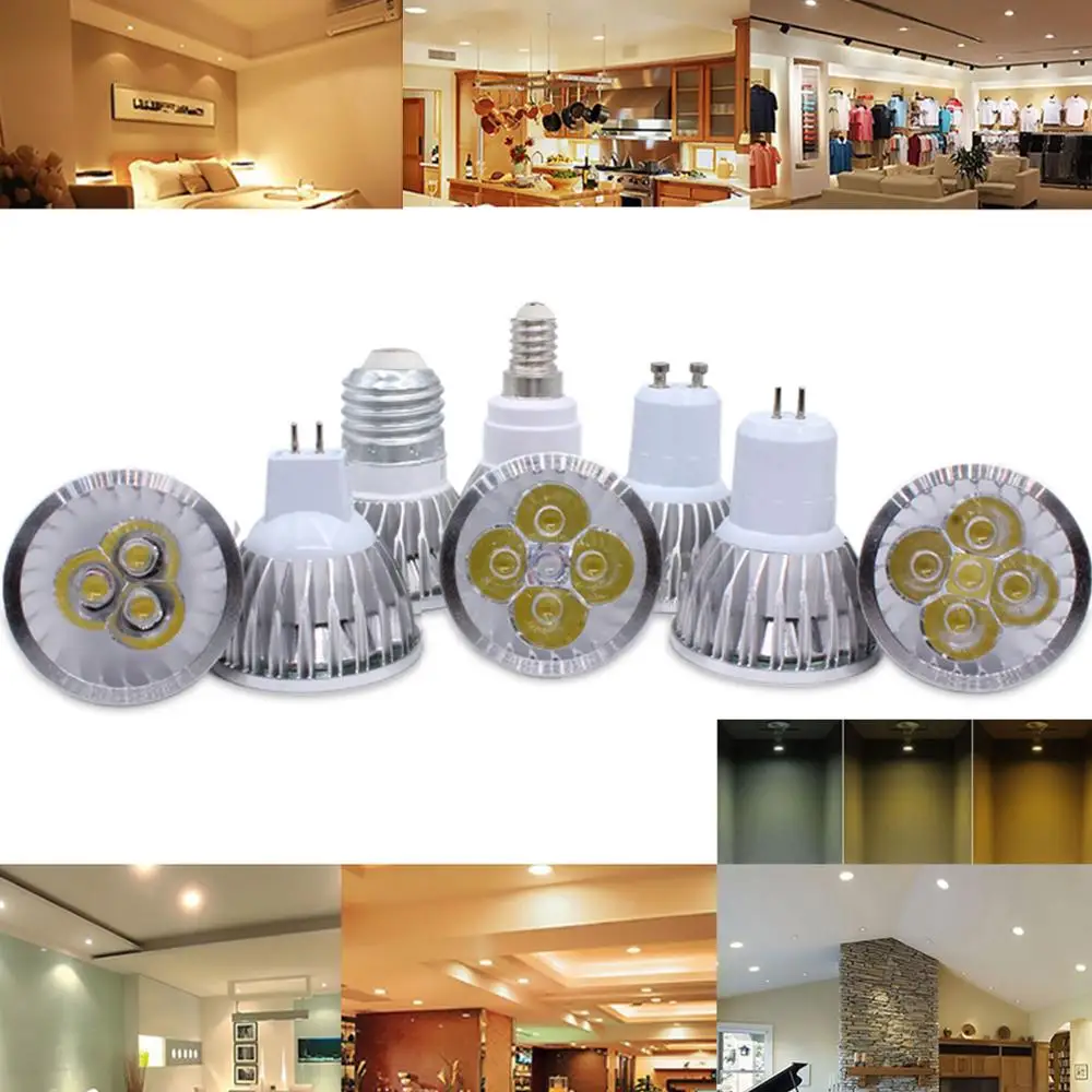 할로겐 램프 교체 LED 전구, 에너지 절약, GU10, E27, E14, DC 12V, MR16 스포트라이트, 9W, 12W, 15W, AC 110-240V, 3000K, 4000K, 6500k