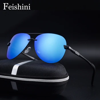 

FEISHINI 0761 UV Protection Female Sun Glasses Clear Polaroid Lens Driver Aluminum Polarized Sunglasses Men Blue Mirror